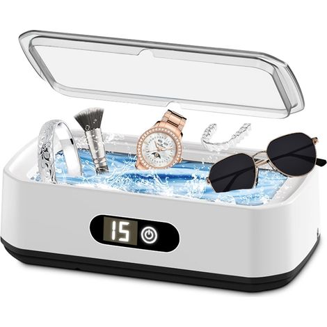 Nettoyeur à ultrasons 49000 Hz U-V avec 5 modes de minuterie, 650 ml, appareil de nettoyage à ultrasons pour le nettoyage en profondeur des bijoux, lunettes, appareils dentaires, prothèses