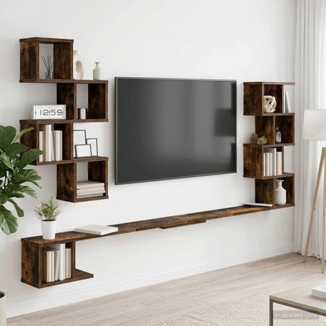 Étagère murale pour téléviseur en bois d’ingénierie chêne fumé 160 x 15 x 94 cm - PANGIVO (1/5)