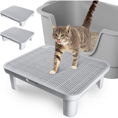 Adjustable Cat Stair Ramp, Double Layer Litter Tray with Filter Function, Replaceable Feet, Raised Litter Tray Ramp for Senior Cats, Easy to (1/5)