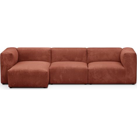 Canapé d'angle à gauche modulable avec méridienne 5 places en velours côtelé rouille - Modulo (1/5)