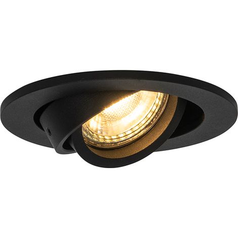 QAZQA + Moderno Foco empotrable moderno negro orientable - Club Aluminio Redonda Adecuado para LED Max. 1 x 50 Watt