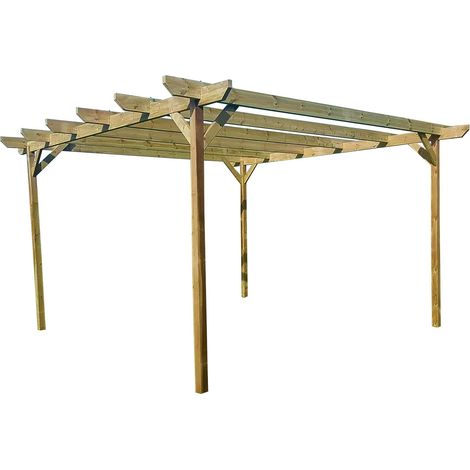 Chamfered Wooden Garden Pergola Kit, 3.6m x 3.6m , (4 uprights) Rustic Brown