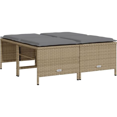 Tabourets de jardin,Repose-pied avec coussins lot de 4 beige résine tressée CFW84233 (1/5)