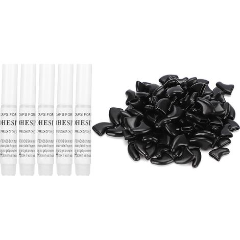 Atyhao Chapeaux pour Ongles de Chat, 100 pièces Protecteur de Couverture d'ongle pour Chat Doux avec de la Colle pour Chats Chaton Anti-Rayures sûr[Black S] Soins des Griffes