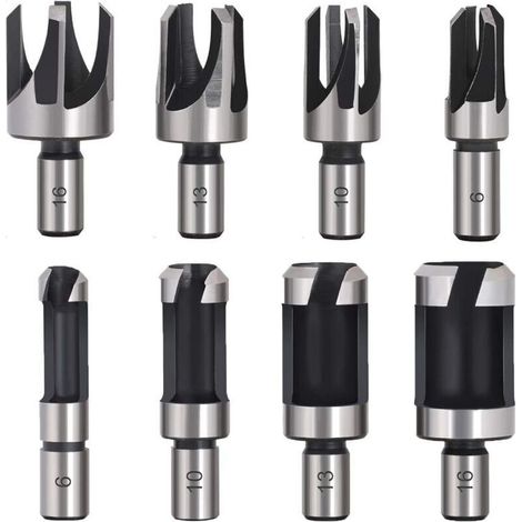 Tourillon Bois 8PCS HSS Foret Bois Fraise Bouchonner Bois outil de coupe bois Mches des Bouchons Wood Plug Cutter Drill Bits 6mm /10mm/13mm/16mm Petite Fraise Bois Pour Perceuse (1/5)