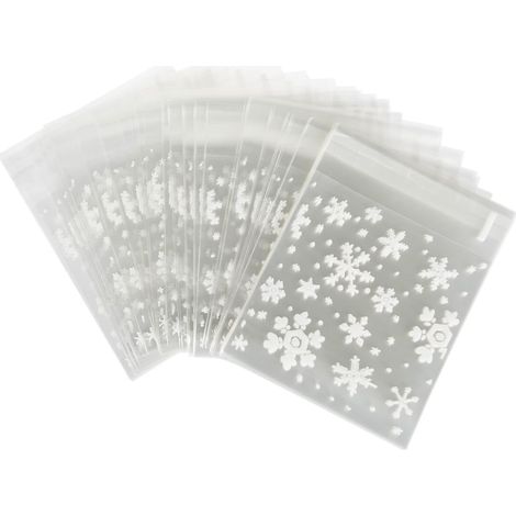 Pack of 100pcs Sachets Pouches White Snowflake Packaging Bag for Cookies Biscuits Candy Christmas (1/5)