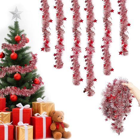 Guirlande de Noël en clinquant, 6 x 3 m, guirlande en clinquant métallisée scintillante, guirlande à suspendre pour sapin artificiel, décoration intérieure pour Noël, cheminée, sapin de Noël, décorati (1/5)