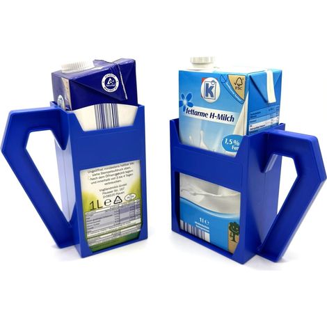 Lot de 2 porte-cartons à boissons, lait H, jus, vin, support pour transport et arrosage, plastique, couleur bleu (1/4)