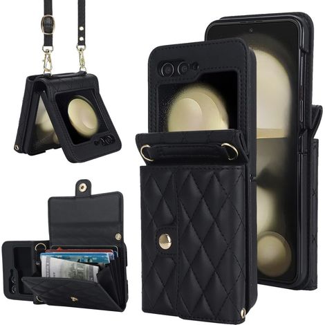 Funda de cuero con ranuras para tarjetas para Samsung Galaxy Z Flip7 FE / Z Flip6, color negro. (1/5)