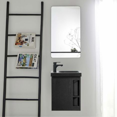 Set lavabo HAMPTON con rubinetto nero e mensola a specchio