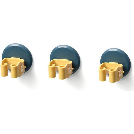Lot de 3 Porte-balais Mural Ventouse Antidérapante, Pinces pour Balai à Franges Bleu et Jaune, Support sans Perçage pour Salle de Bain, la Cuisine et Balcon, Rangement Utilitaire Pratique (1/3)