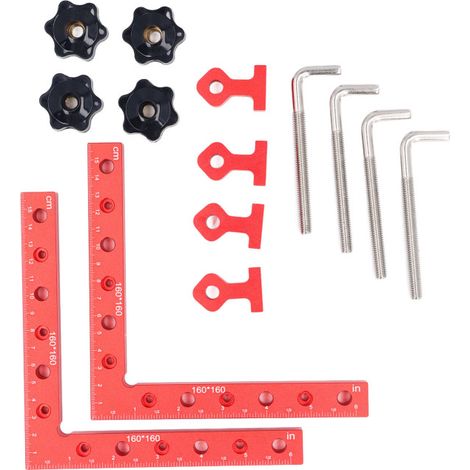Juego de 2 soportes de sujeción de aleación de aluminio de 160 x 160 mm, soportes angulares de 90°, herramientas para trabajar la madera (escalas métricas e imperiales),
