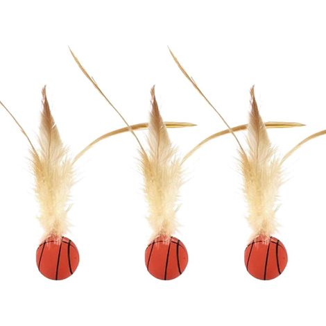 3 Pieces Basketball Pattern Cat Rebounding Balls with Natural Feathers for Cat Interactive Entertainment (1/3)