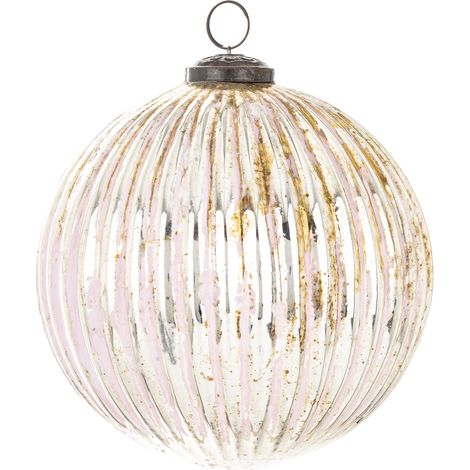 Boule de Noël en verre de Delhi, rose et argent, 15,5 x 14,5 x 14,5 cm