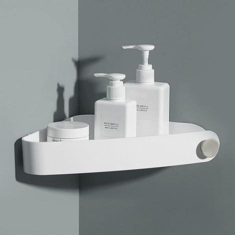 1 Étagère douche, Plastique ABS, 29.6x5x23.5CM, Blanc, Rangement angle, Sans perçage, Salle de bain (1/4)
