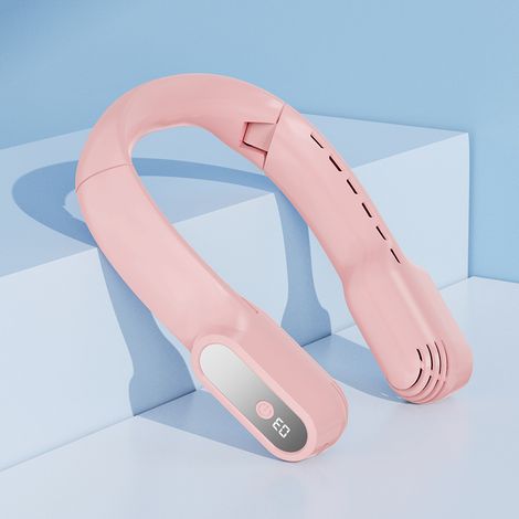 Ventilateur tour de cou (rose) - 4000 mAh - Rechargeable par USB, 3 vitesses de ventilation réglables / Sans pales - Pliable (1/5)