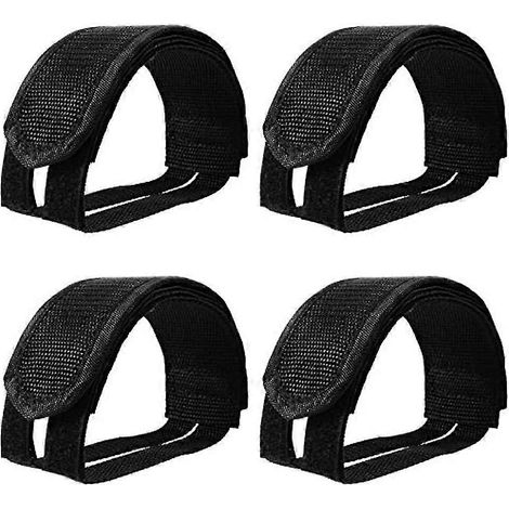 Sangles de pédales de vélo, 2 paires de sangles de pédales, cale-pieds, sangles antidérapantes, double fermeture Velcro pour vélos à pignon fixe (noir) (lot de 4) (1/5)