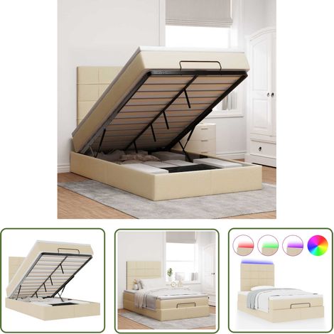 vidaXL Cadre de lit ottoman avec matelas crème 120x200cm tissu (1/5)
