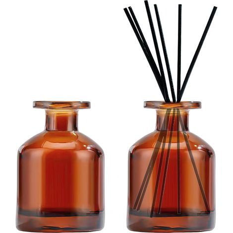 2 x Empty Glass Diffuser Bottles, Capacity 150 ml, Home Decoration, Diffuser Jars for Home Fragrance, Essential Oils, Aromatherapy, Perfume, Bathroom (Brown) (1/5)