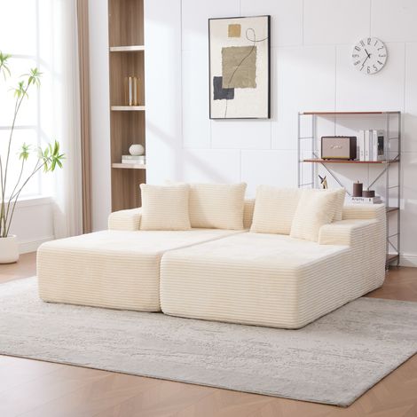 Sofá modular de compresión de tela chenille, relleno con espuma de alta elasticidad 30D. Fácil de mover y con base antideslizante, ideal para salas de estar y otros espacios. BEIGE (1/5)