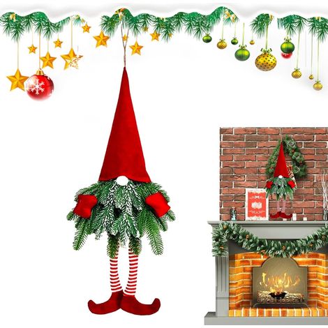 Décorations de porte éclairées, guirlande de vacances rustiques ornement gnome sans visage, décoration extérieure intérieure, idées de décoration de porte de vacances rustique pour Noël (1/5)