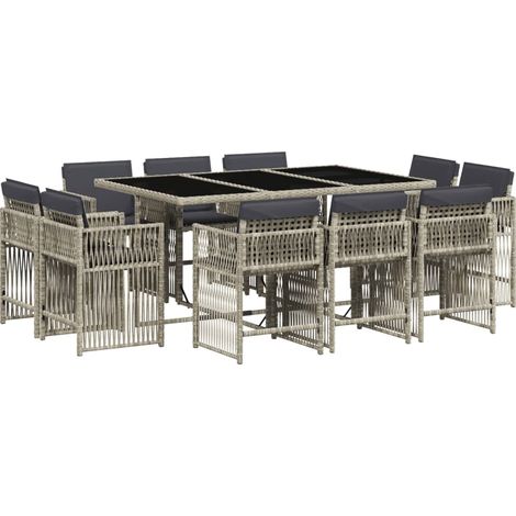 vidaXL Set Pranzo Giardino 11pz con Cuscini Grigio Chiaro Polyrattan (1/5)
