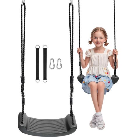 Balancoire Exterieur,Siège Balancoire Hauteur Réglable avec 2 Sangles de Hamac et 2 Mousquetons,Charge Maximale:100 kg,pour Enfants à Partir de 3 Ans (Noir) (1/5)