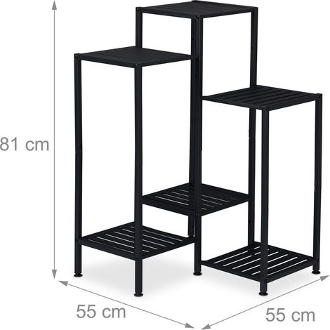 Scaffale per piante decorativo veranda giardino 81 x 55 x 55 cm con 6 ripiani spaziosi in acciaio nero 130016751