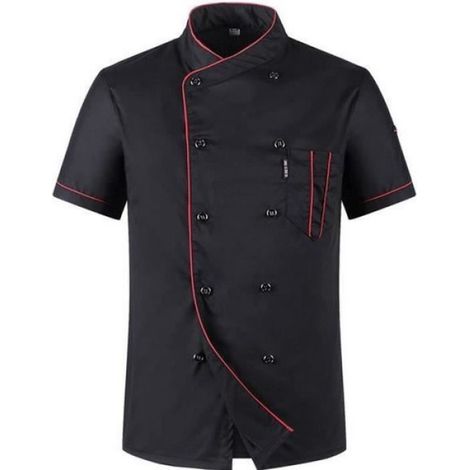 TongCart Unisexe Décontracté Doux Chef Vestes à Manches Courtes Oblique Col Double Boutonnage Cuisine Restauration Restaurant (1/4)