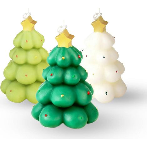 3er Set Duftkerzen Weihnachtsbaum Sojawachs Weiß & Grün