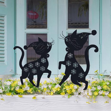 Décorations de jardin en métal représentant des chats pour Noël (lot de 2), piquets décoratifs, cadeau unique pour les amoureux des chats (1/5)