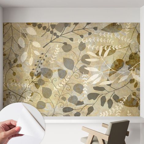 Carta da parati adesiva - fotomurale - facile da applicare - per la soggiorno - camera da letto - Foglie e ramoscelli 152x104 cm (1/5)