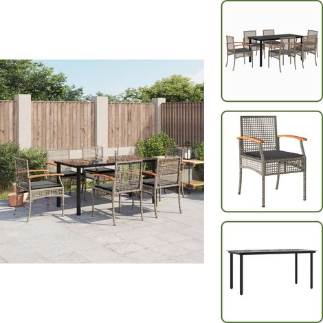 The Living Store 7-tlg. Garten-Essgruppe mit Kissen Grau Poly Rattan - Gartentisch (1/5)
