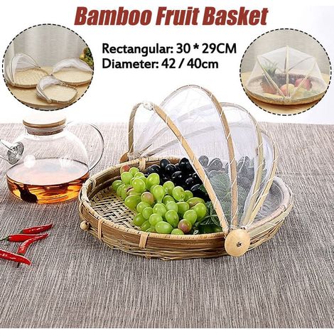 Panier de fruit en bambou avec couvercle anti-moustique Fruit (42x29cm)