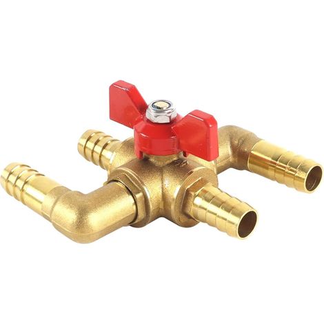 Vanne de contrôle de chauffage à 4 voies, 16 mm en laiton massif manuel intégré pour chauffe-eau de voiture pour eau/huile/gaz (1/5)