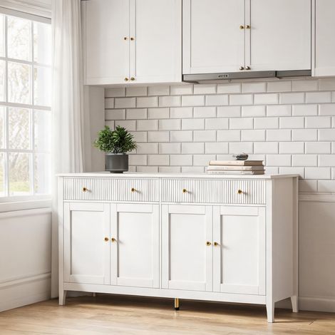 Buffet bas 160 cm blanc avec 2 tiroirs et 4 portes en MDF (1/5)