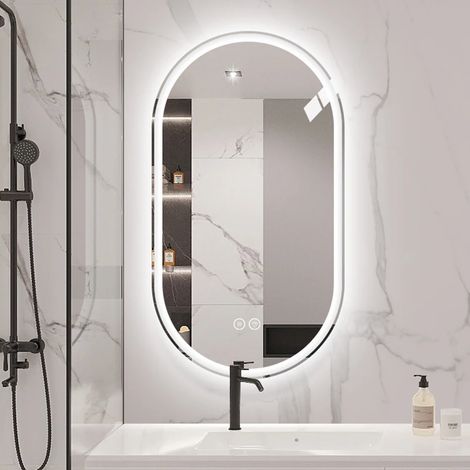 Miroir de Salle de Bain,Miroir Intelligent Mural Anti-explosion 60×90cm,3 Couleurs Lumière,Tactile,Anti-buée & Durable