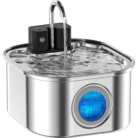 Fuente de agua inalámbrica para gatos de 3,2 L, de acero inoxidable, con detector de movimiento, batería de 4000 mAh y filtro de carbón.