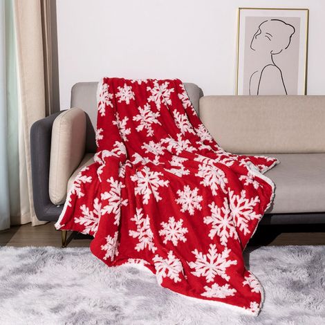 Plaid Noël Flocon De Neige - Double Épaisseur En Velours De Mouton Et Coton - Pour Canapé Chambre Ou Décoration Intérieure - 130 x 160 cm (1/5)