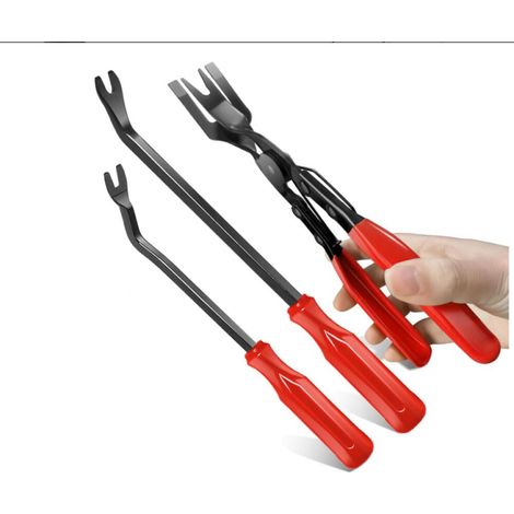 Un ensemble de 3 outils de démontage de fixations automobiles, un kit d'outils de démontage d'intérieur automobile, adapté aux panneaux de porte et aux tableaux de bord.