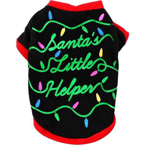 T-shirt de Noël pour chien, motif os rouge, vêtements de fête pour animaux, polyester, tailles XS à S, noir, guirlande lumineuse de Noël (1/4)