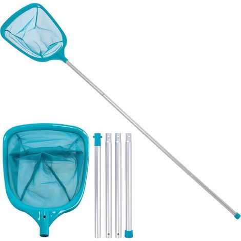 1,5 m langer Poolskimmer mit 4 Aluminium-Stangensegmenten – 15 cm tiefer, ultrafeiner Maschenkorb zur schnellen Entfernung selbst feinster Verunreinigungen. (1/3)