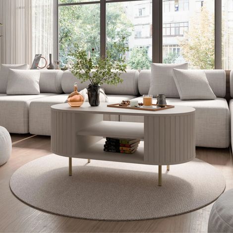 AX LIVING Kaffetisch Halay Beige, Moderne Rillenstruktur 100 cm, mit runden Kanten