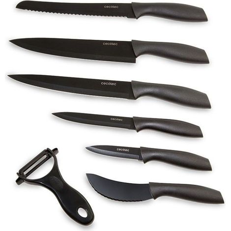 Cecotec Lot de 7 Couteaux Professionnels Couteaux Titanium, Acier Inoxidable, Revêtement en Céramique, Lame de 2 Mm d'Épaisseur (1/5)