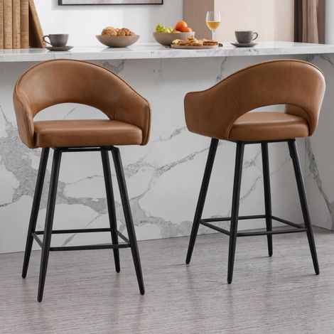 Wahson Juego de 2 Taburetes de Bar de Cuero Giratorio, Modernos para Cocina y Restaurante, Marrón