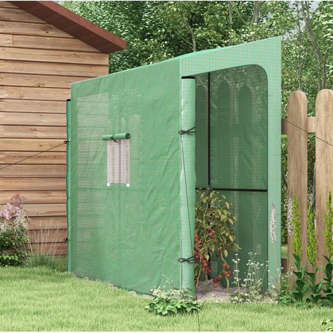 Invernadero adosado de jardín 200 x 80 x 200 cm con 2 puertas, protección UV, verde (1/5)