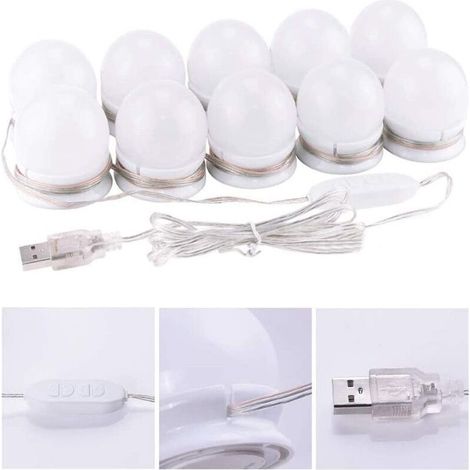 Miroir Lumière 10 Hollywood Ampoules Dimmable LED Lumière Kit Salle De Bains Miroir Lumière 3 Couleurs (Miroir Non Inclus) (1/5)