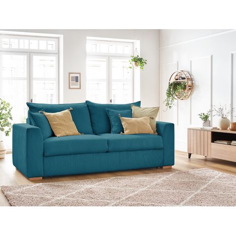 BOBOCHIC - Canapé droit convertible ouverture express AUGUSTIN velours côtelé 140x200 Bleu clair (1/5)