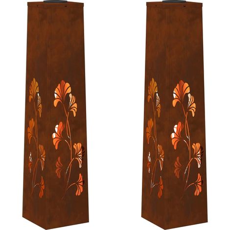 Juego de 2 modernas luces solares LED para caminos 18 x 18 x 80 cm en acero oxidado patinado 020052579 (1/5)