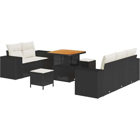 Garden Sofa Set Height-Adjustable 8 pcs Black Poly Rattan vidaXL